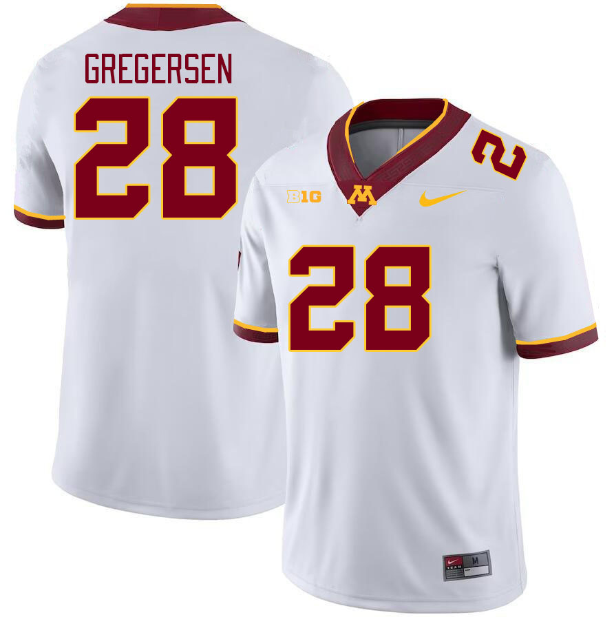 Men #28 Colton Gregersen Minnesota Golden Gophers College Football Jerseys Stitched-White - Click Image to Close